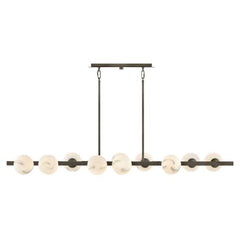 Selene Large 10-Light Linear Pendant by Fredrick Ramond - Dimmable, Customizable with Swirled Glass Globes