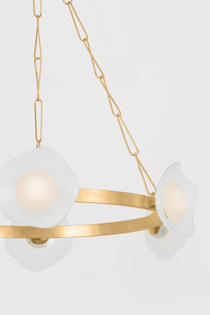 Almandine 9-Light Chandelier by Corbett Lighting, Vintage Gold Leaf Finish, Elegant Floral Shades