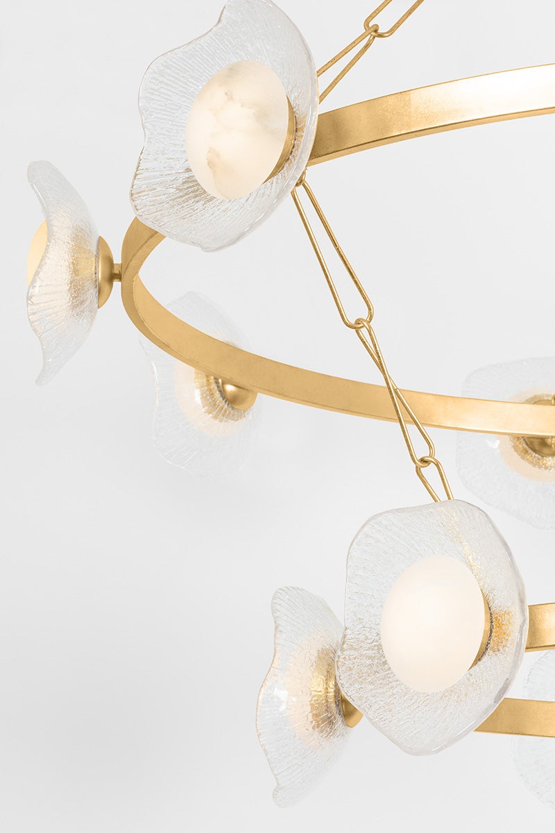 Almandine 15-Light Modern Chandelier by Corbett Lighting, Vintage Gold Leaf Finish, Dimmable LED