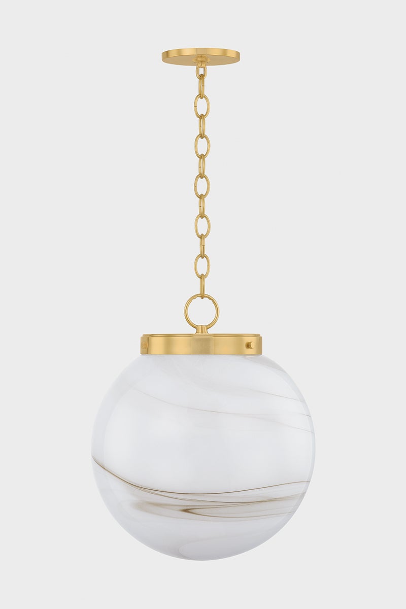 Mitzi Ambra Large Pendant Light - Hand-Blown Glass with Cappuccino Swirl Design, Aged Brass Fitter