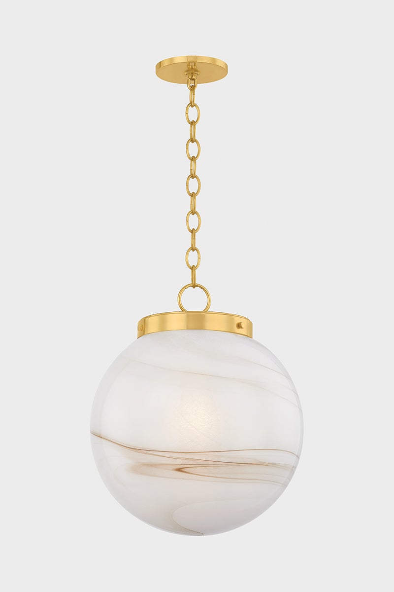 Mitzi Ambra Large Pendant Light - Hand-Blown Glass with Cappuccino Swirl Design, Aged Brass Fitter