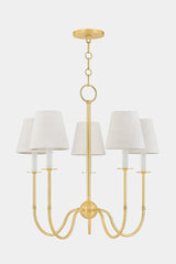 Amina 5-Light Chandelier by Hudson Valley Lighting, Aged Brass Finish with Linen Shades