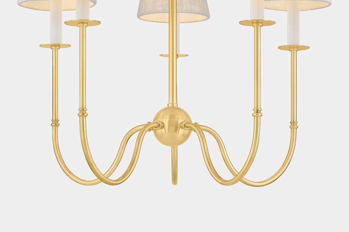 Amina 5-Light Chandelier by Hudson Valley Lighting, Aged Brass Finish with Linen Shades