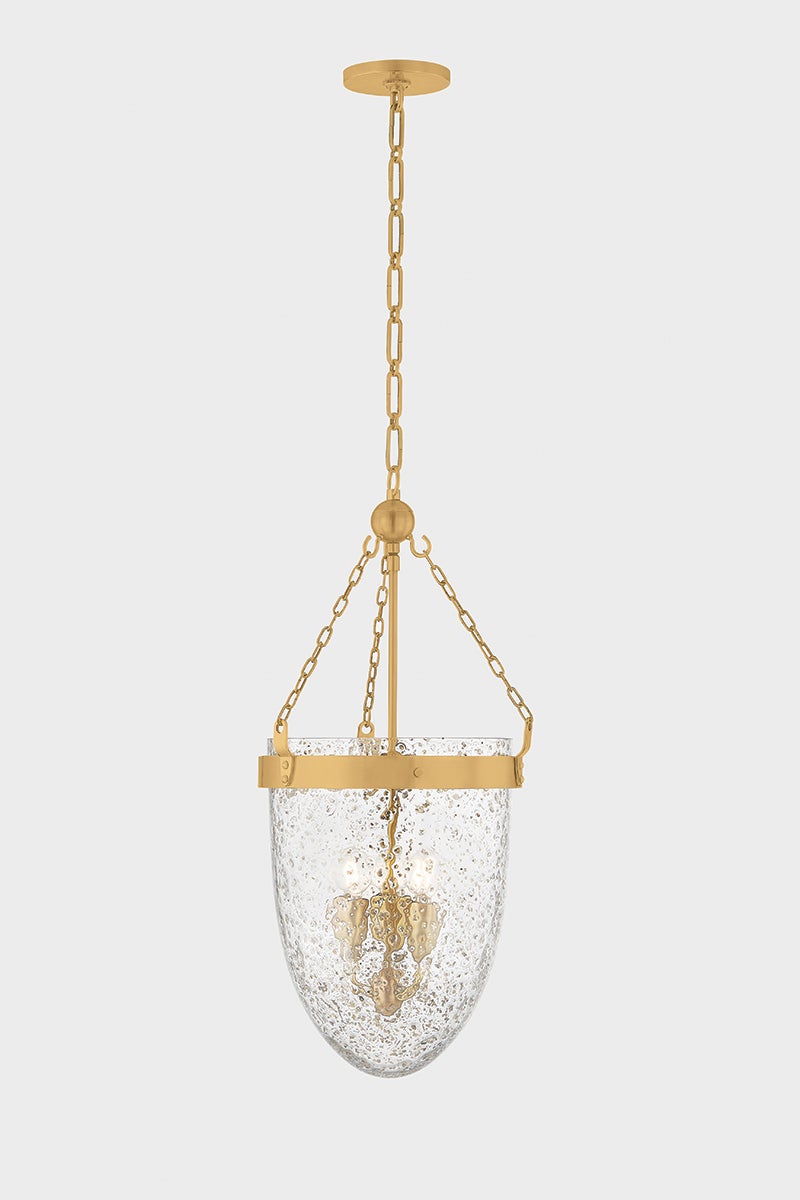 Angus Lantern 26.5" H Ceiling Light by Corbett Lighting in Vintage Brass with Mica Glass Shade