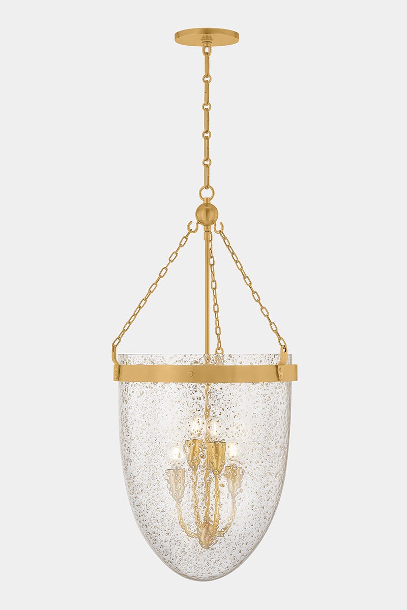 Angus Large Lantern by Corbett Lighting - Vintage Brass, Mica Glass Shade, 4-Light Ceiling Fixture, UL Damp Rated