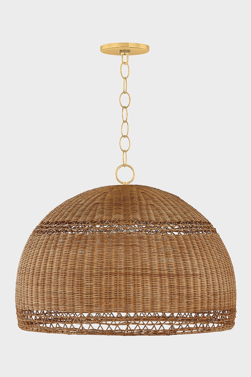 April Large Wicker Pendant Light by Mitzi - Natural Woven Design, Dimmable, 20.75" H x 28" W