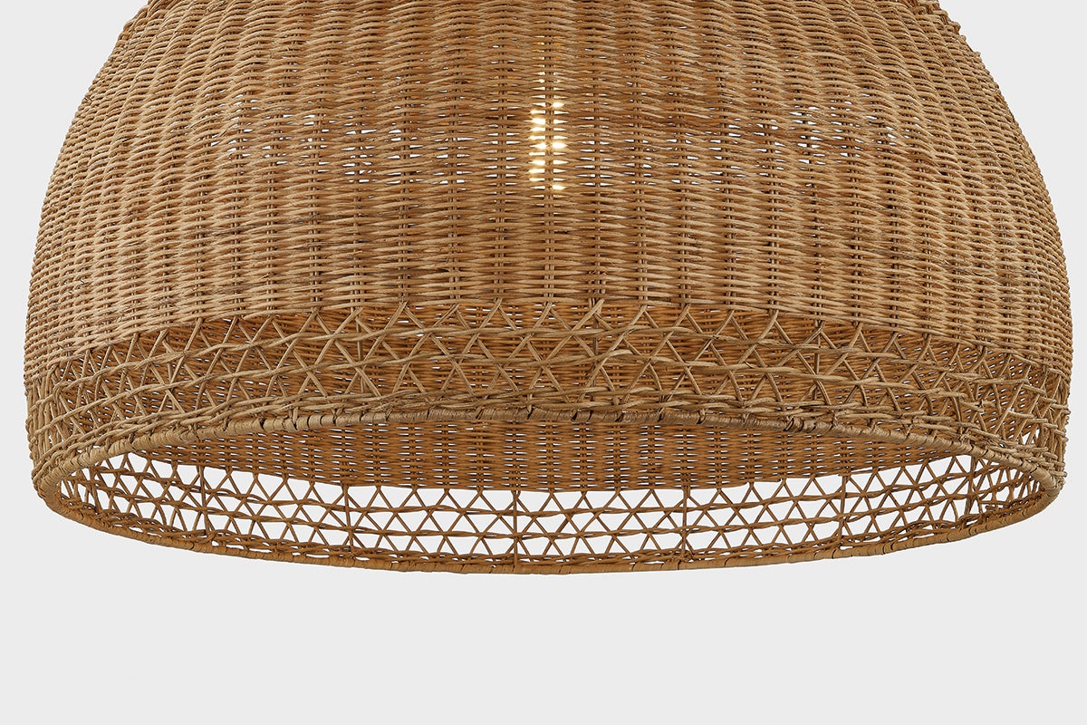 April Large Wicker Pendant Light by Mitzi - Natural Woven Design, Dimmable, 20.75" H x 28" W