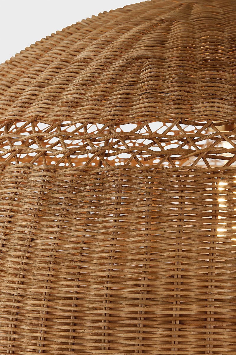 April Large Wicker Pendant Light by Mitzi - Natural Woven Design, Dimmable, 20.75" H x 28" W