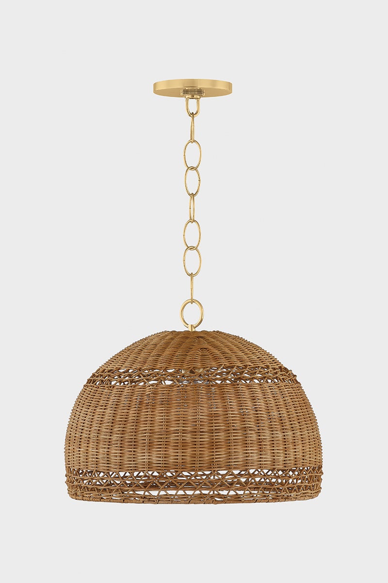 Mitzi April Pendant Ceiling Light - Natural Woven Shade, Dimmable, Adjustable Height, Aged Brass