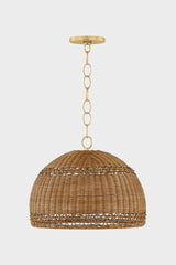 Mitzi April Pendant Ceiling Light - Natural Woven Shade, Dimmable, Adjustable Height, Aged Brass