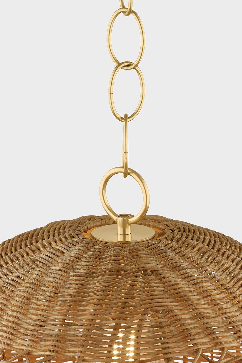 Mitzi April Pendant Ceiling Light - Natural Woven Shade, Dimmable, Adjustable Height, Aged Brass