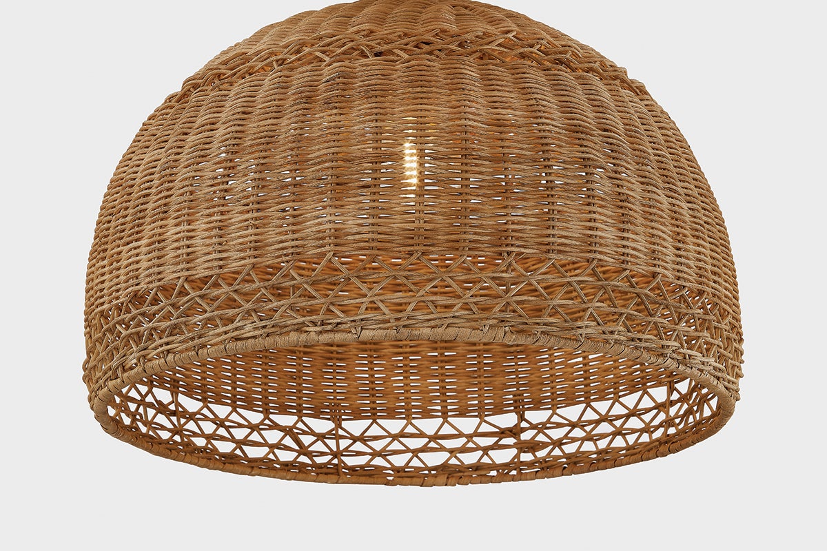 Mitzi April Pendant Ceiling Light - Natural Woven Shade, Dimmable, Adjustable Height, Aged Brass