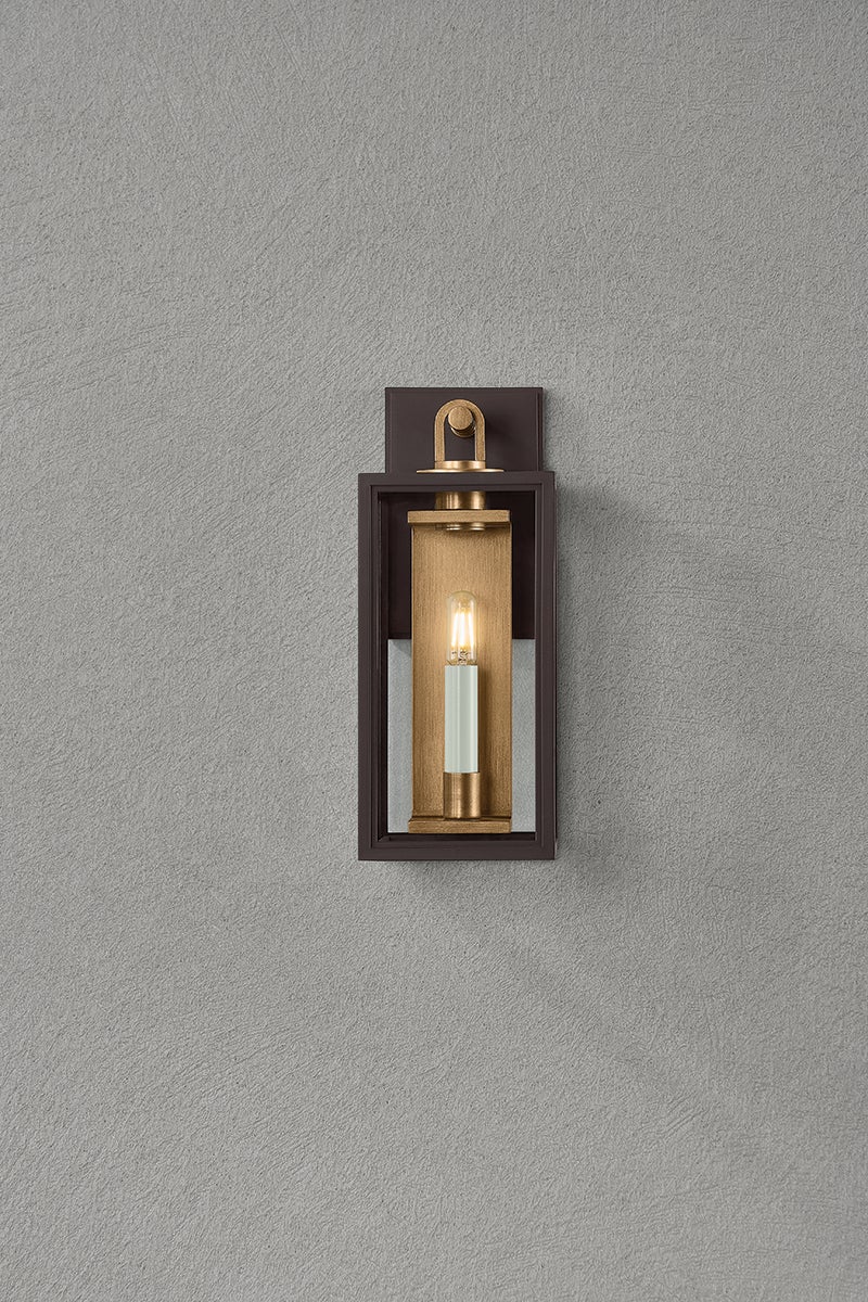 Troy Lighting Arnold Small Exterior Wall Sconce, True Bronze & Patina Brass, 14.75" H x 6" W