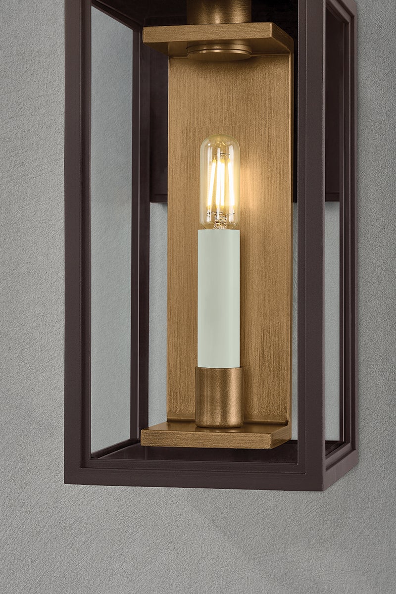 Troy Lighting Arnold Small Exterior Wall Sconce, True Bronze & Patina Brass, 14.75" H x 6" W