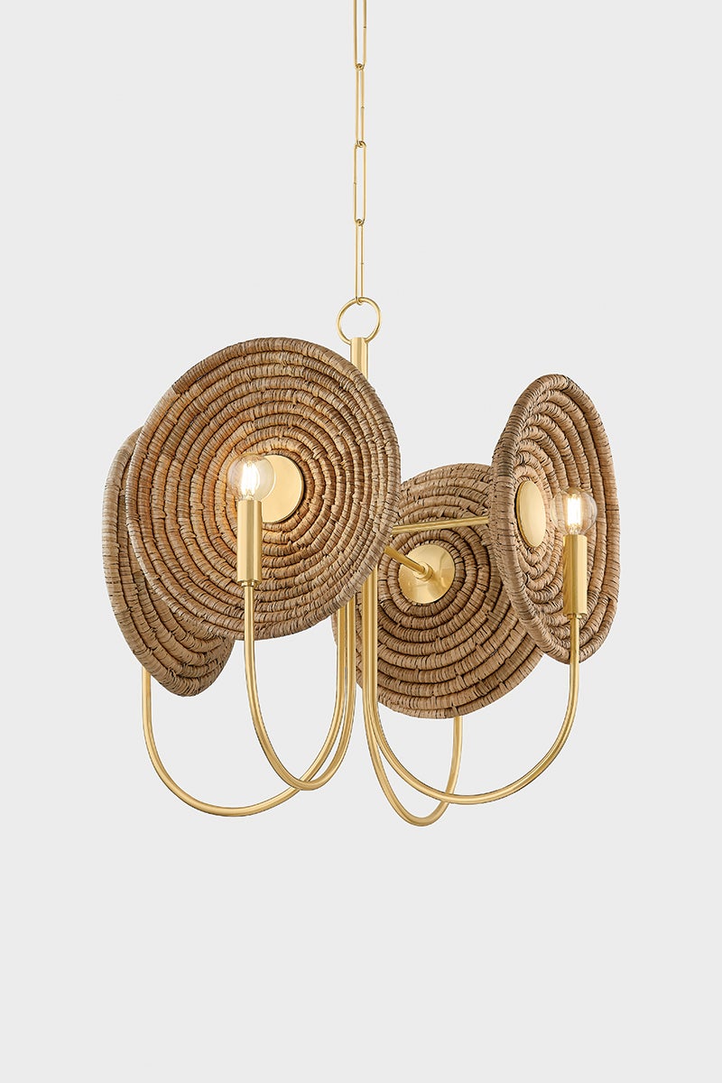 Mitzi Ashby Chandelier H1020704-AGB - Aged Brass, 4 Candle Lights, Adjustable Height, Dimmable