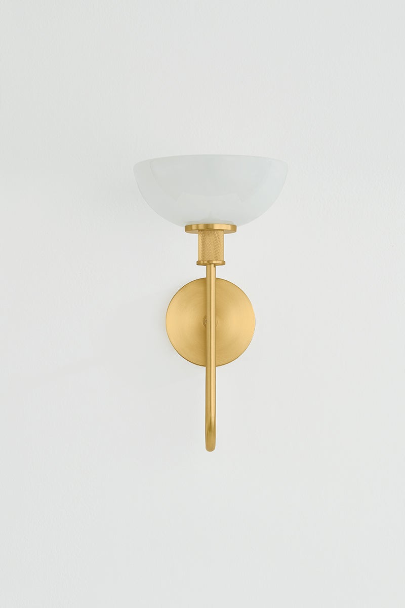 Mitzi Aster Wall Sconce H1016101-AGB - Art Deco Design, Aged Brass, Glass Shade, Dimmable Lighting