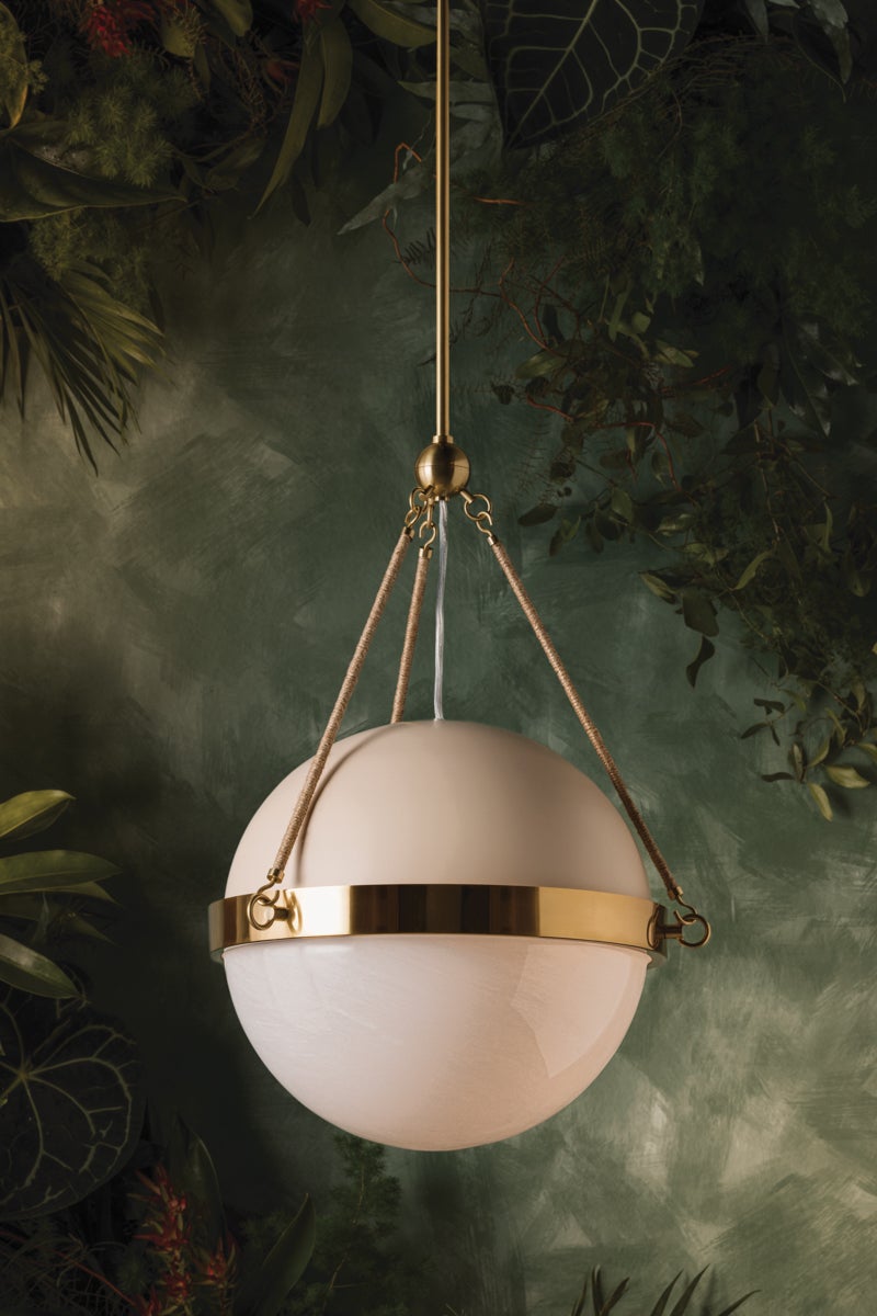 Mitzi Abbie Pendant Light, Aged Brass & Soft Bisque with Cloud Glass, Dimmable, UL Damp Rated