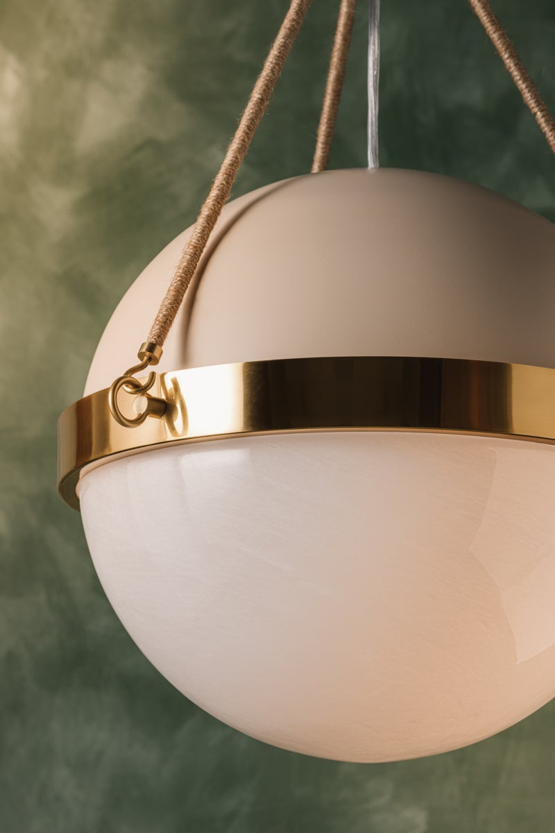 Mitzi Abbie Pendant Light, Aged Brass & Soft Bisque with Cloud Glass, Dimmable, UL Damp Rated