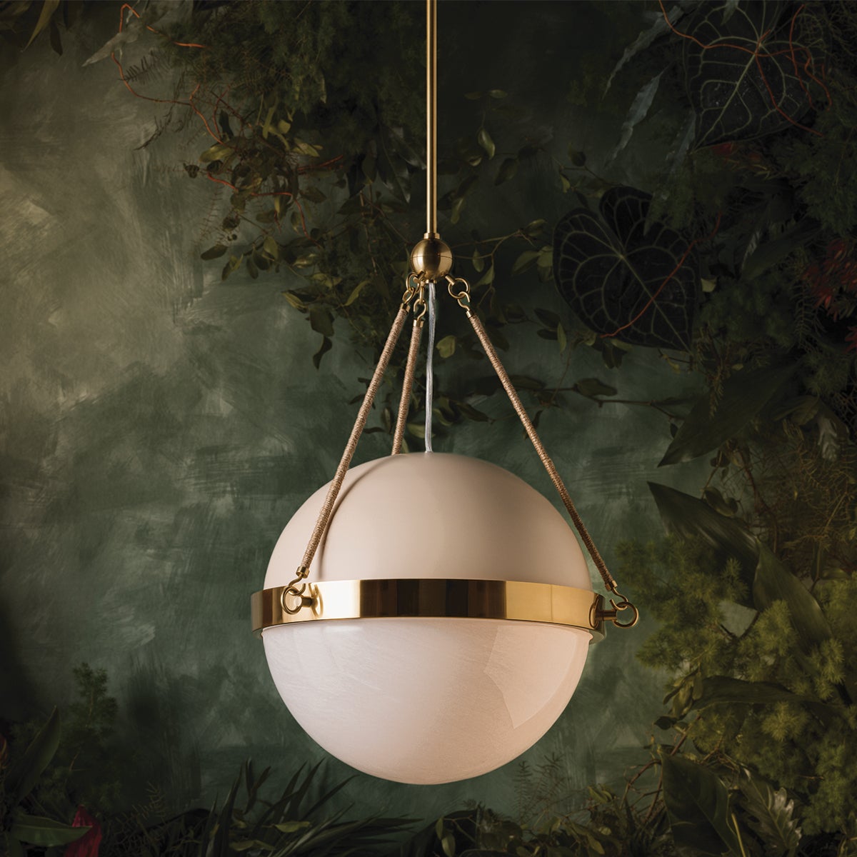 Mitzi Abbie Pendant Light, Aged Brass & Soft Bisque with Cloud Glass, Dimmable, UL Damp Rated