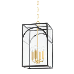 Mitzi Addison Small Lantern 20.5" Aged Brass Hanging Light with Dimmable E12 Bulb Bases