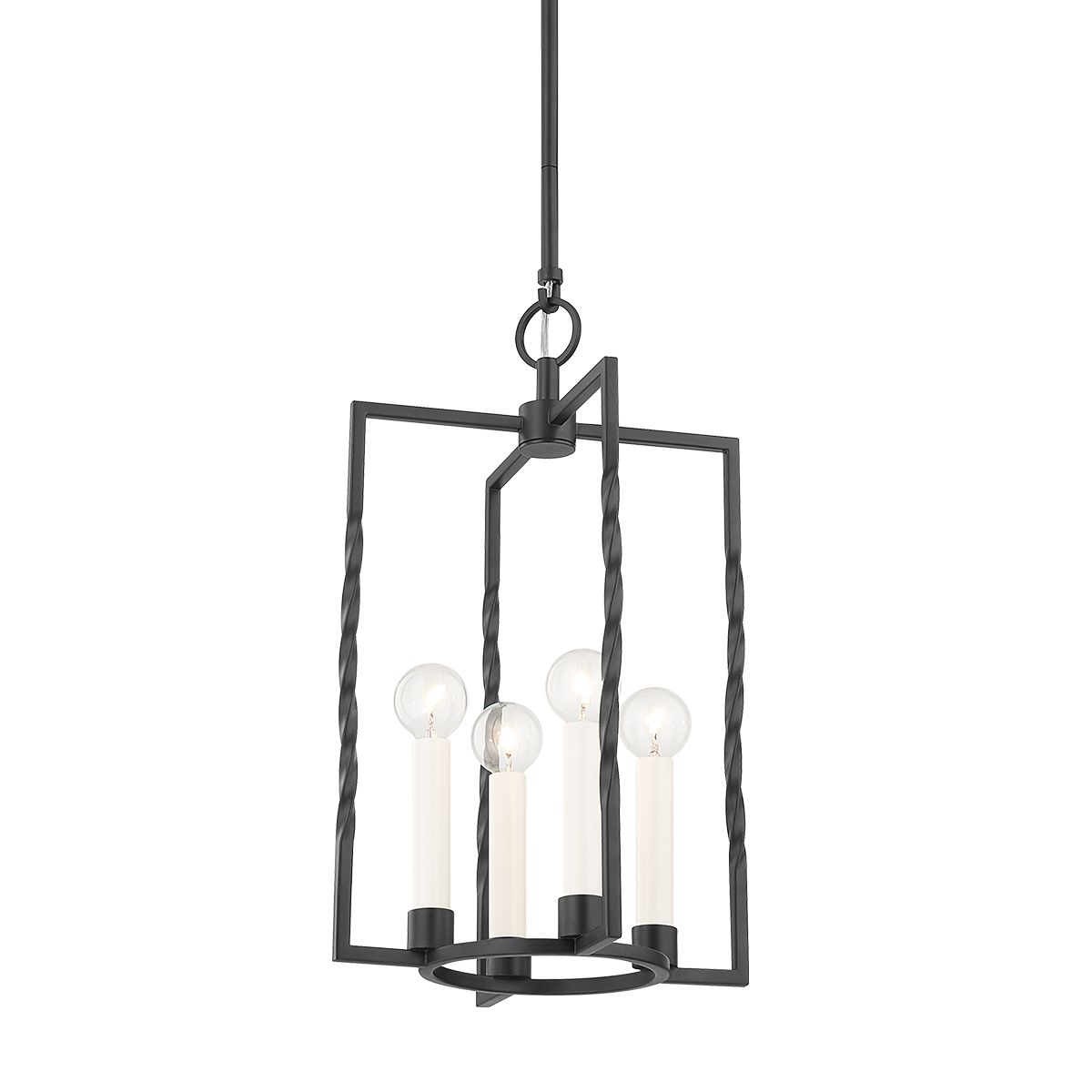 Adelaide 4-Light Small Lantern by Mitzi with Dimmable Twisted Metal Frame in Textured Black or Vintage Gold Leaf