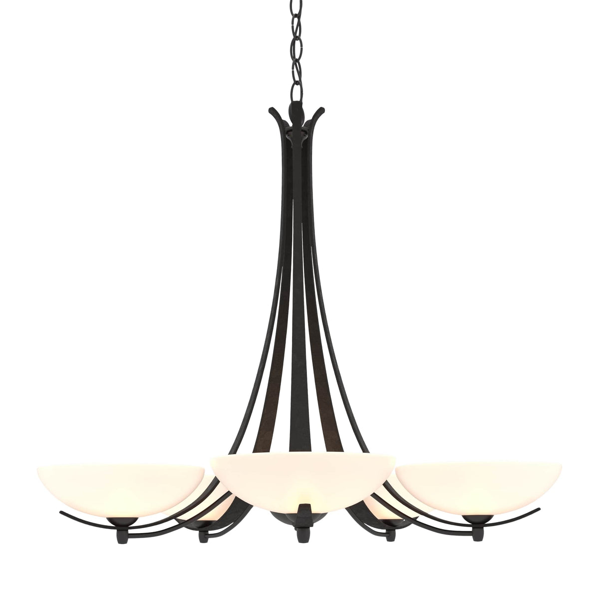 Aegis 5 Arm Chandelier by Hubbardton Forge - Handcrafted Steel with Opal Glass Shades, Dimmable