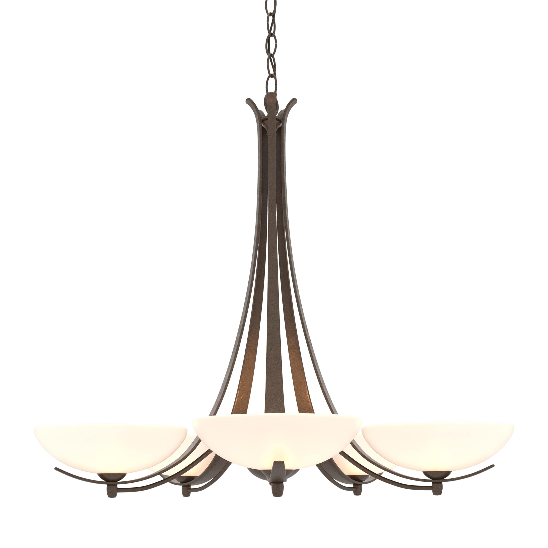 Aegis 5 Arm Chandelier by Hubbardton Forge - Handcrafted Steel with Opal Glass Shades, Dimmable