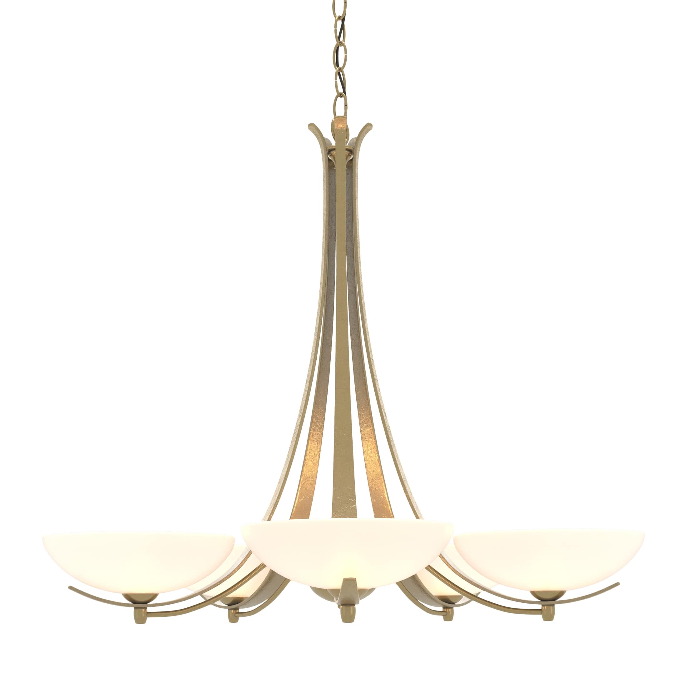 Aegis 5 Arm Chandelier by Hubbardton Forge - Handcrafted Steel with Opal Glass Shades, Dimmable