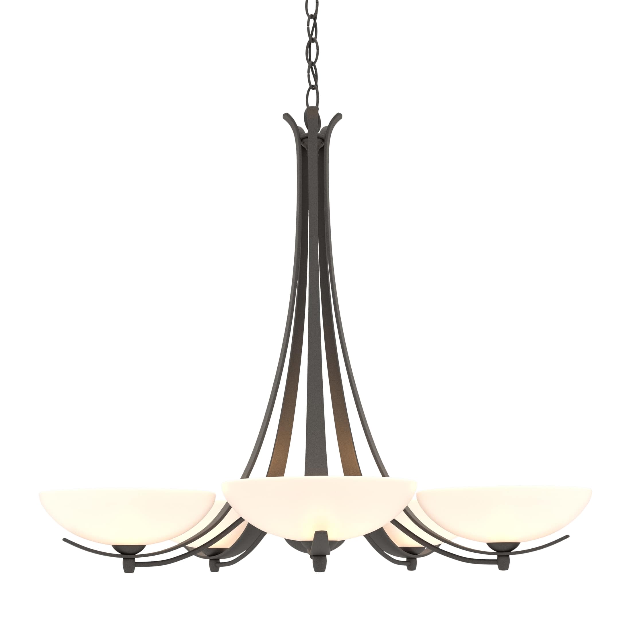 Aegis 5 Arm Chandelier by Hubbardton Forge - Handcrafted Steel with Opal Glass Shades, Dimmable