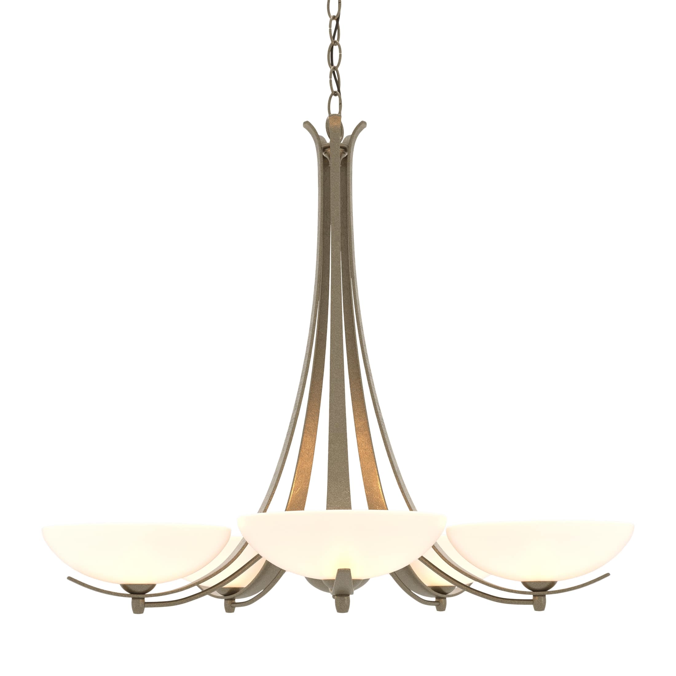 Aegis 5 Arm Chandelier by Hubbardton Forge - Handcrafted Steel with Opal Glass Shades, Dimmable