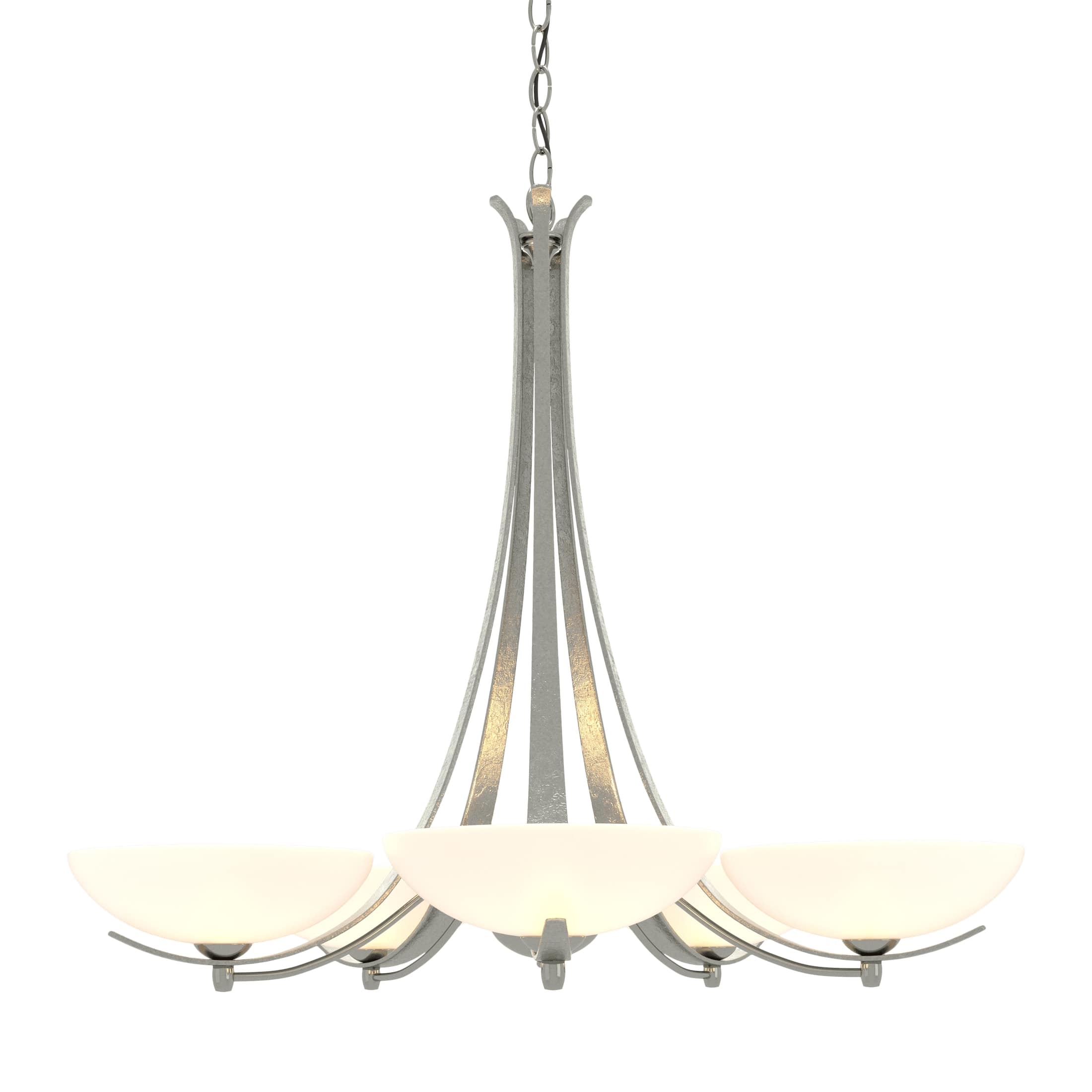 Aegis 5 Arm Chandelier by Hubbardton Forge - Handcrafted Steel with Opal Glass Shades, Dimmable