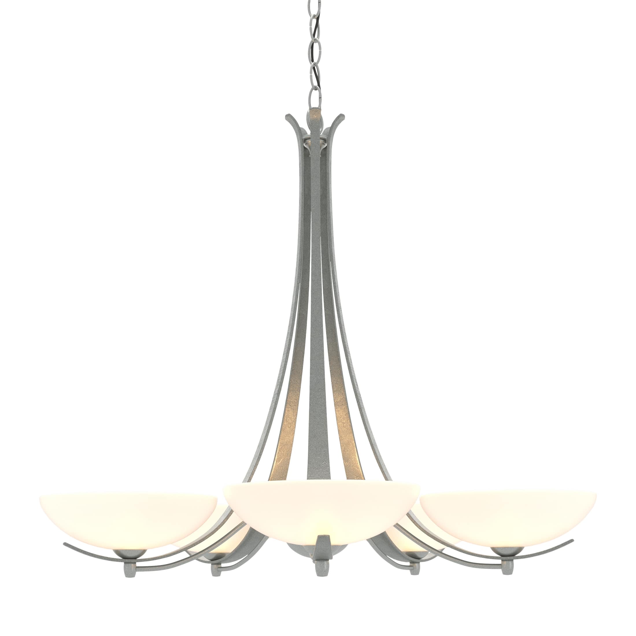 Aegis 5 Arm Chandelier by Hubbardton Forge - Handcrafted Steel with Opal Glass Shades, Dimmable