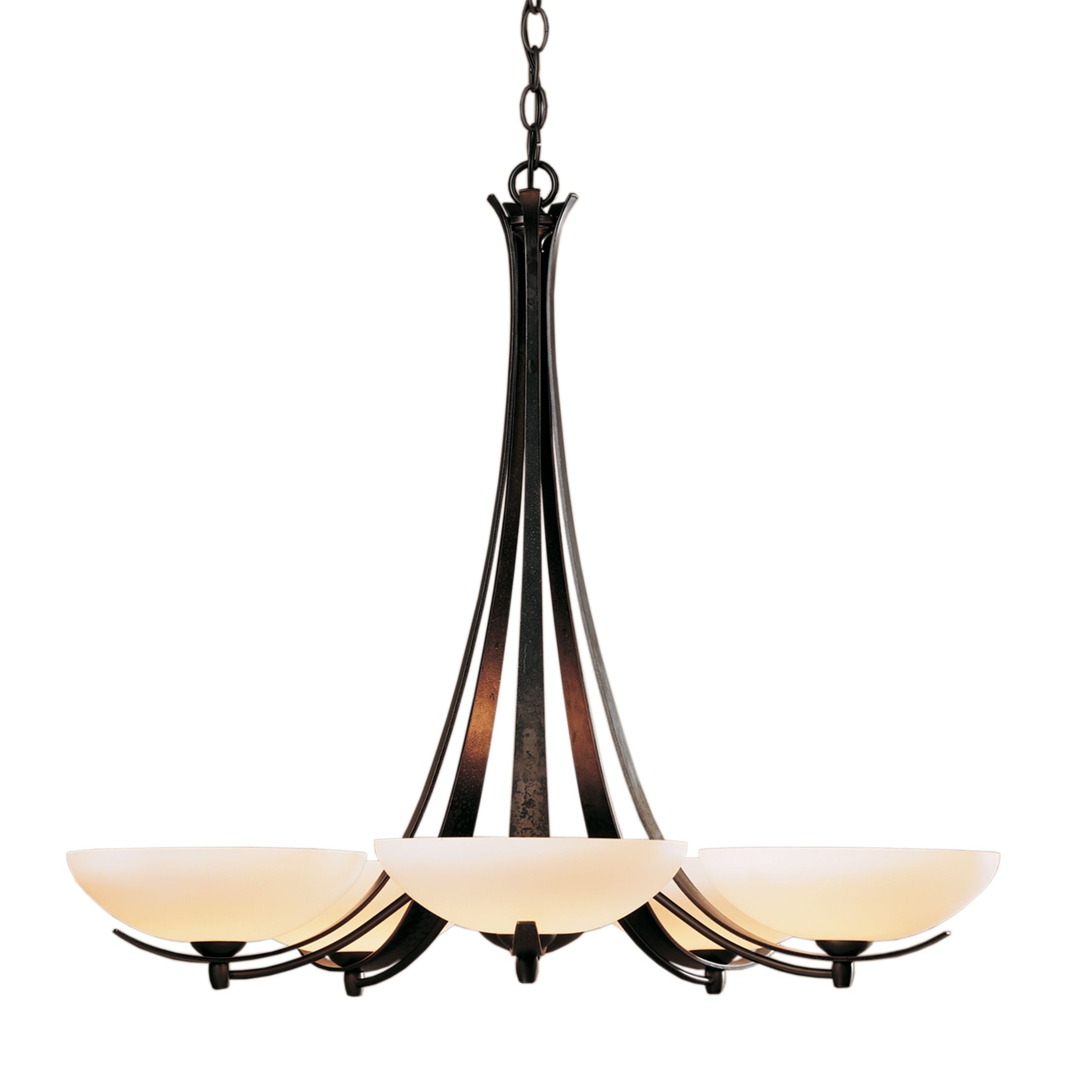 Aegis 5 Arm Chandelier by Hubbardton Forge - Handcrafted Steel with Opal Glass Shades, Dimmable