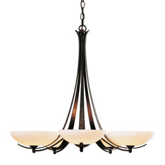 Aegis 5 Arm Chandelier by Hubbardton Forge - Handcrafted Steel with Opal Glass Shades, Dimmable