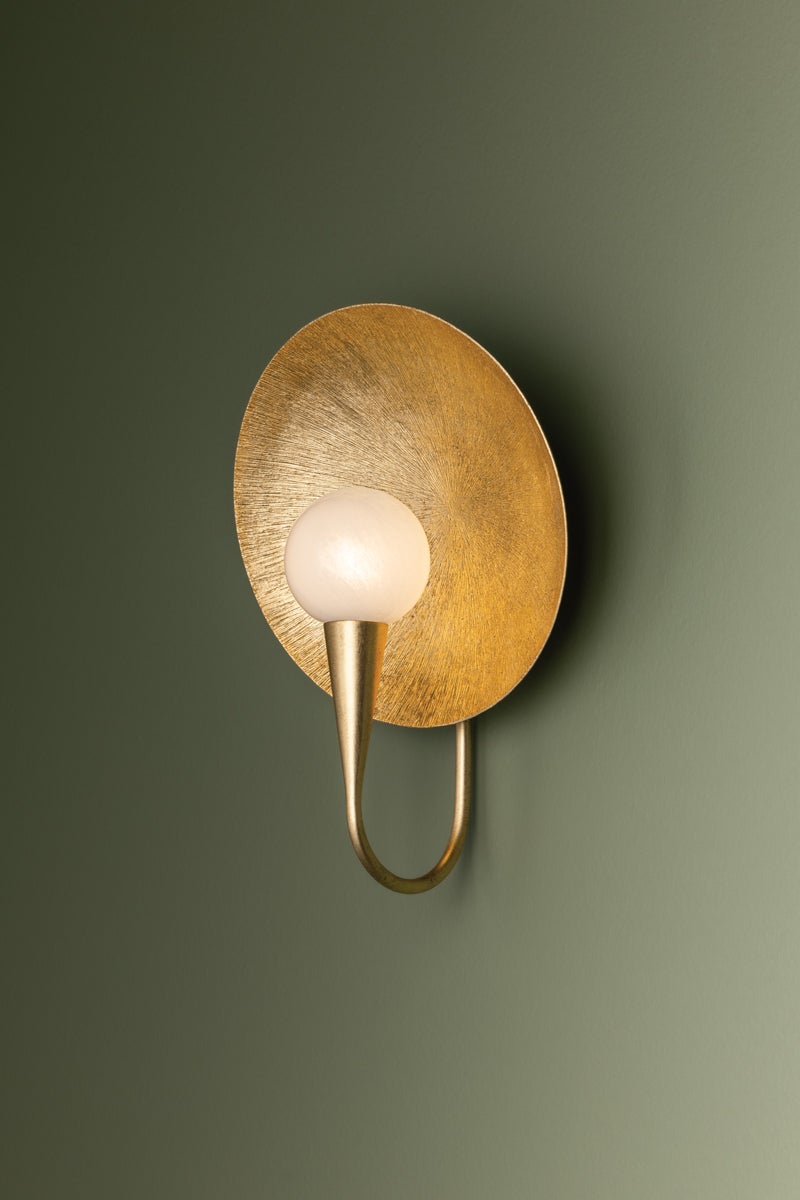 Troy Lighting Ahmad Wall Sconce B2614-VGL - Elegant Vintage Gold Leaf Design with Dimmable Cloud Glass Shade