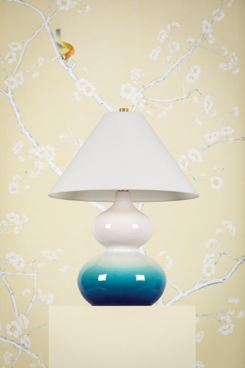 Aimee Table Lamp by Mitzi 21.25" Blue Ombre Ceramic Base with Aged Brass Finish and Dimmable Shade