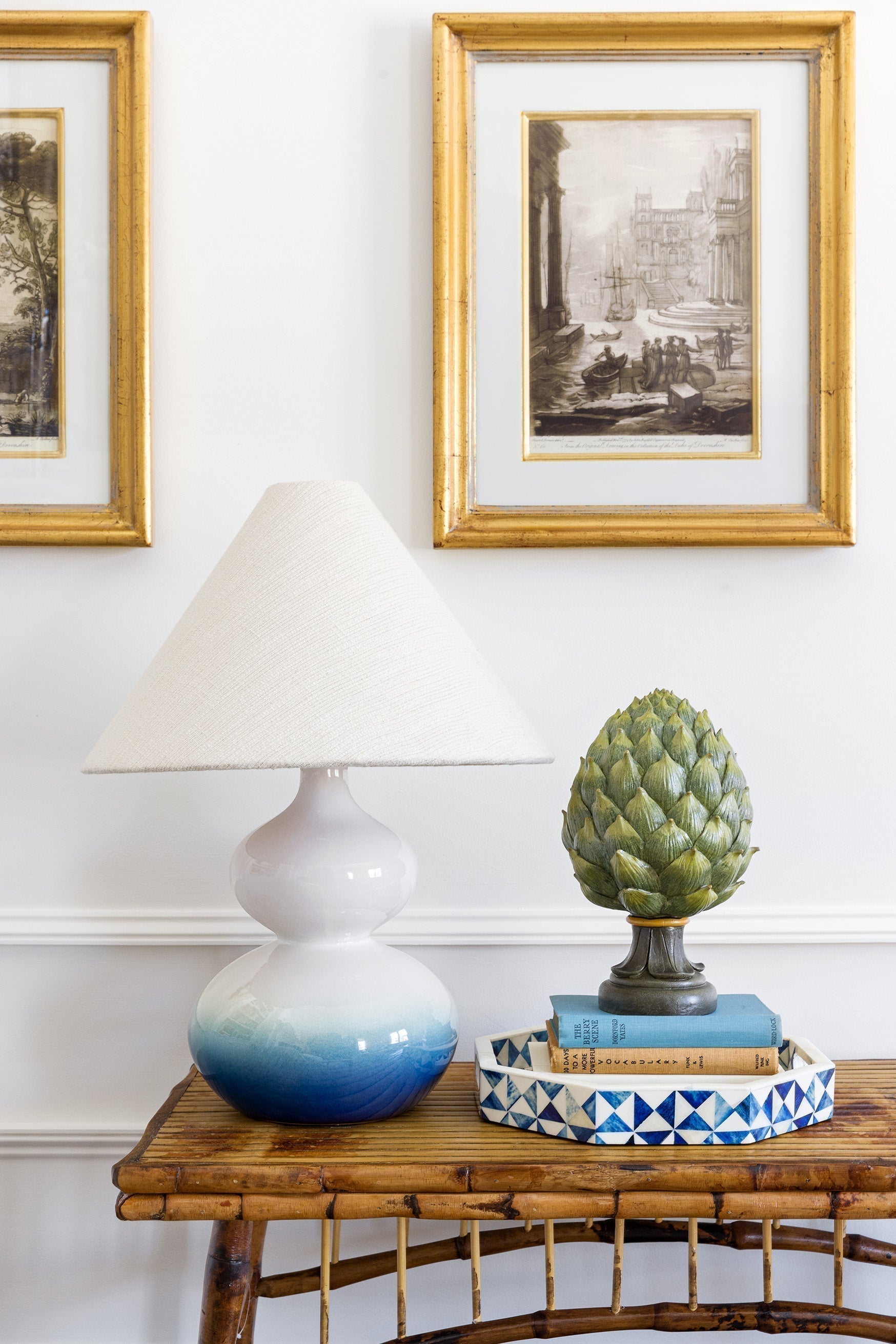 Aimee Table Lamp by Mitzi 21.25" Blue Ombre Ceramic Base with Aged Brass Finish and Dimmable Shade