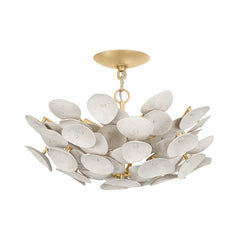 Aimi Semi-Flush Ceiling Light 20.25" Wide by Corbett Lighting, Vintage Gold Leaf, Dimmable, Coco Shells