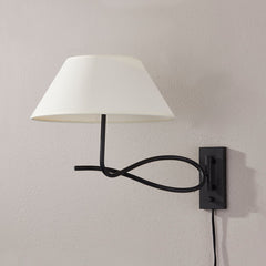 Alameda Plug-In Sconce By Troy Lighting, Dimmable, Versatile Design, Off-White Linen Shade, Forged Iron Frame