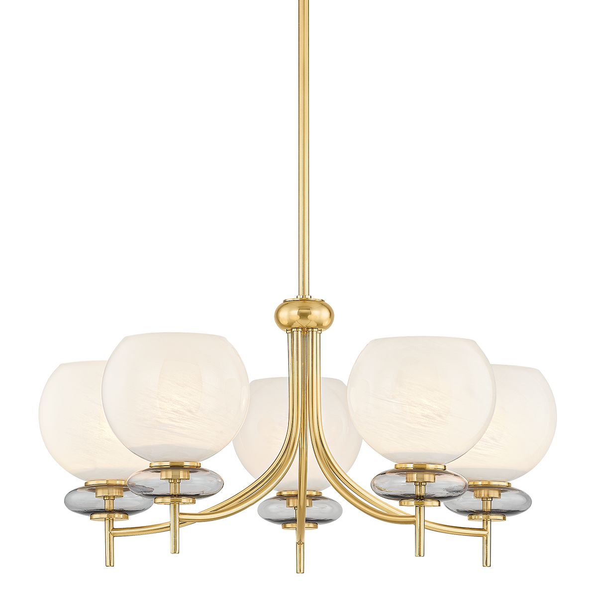 Alexia Chandelier by Mitzi H909805-AGB with Dimmable Lighting, Aged Brass Finish, and Glass Orb Design