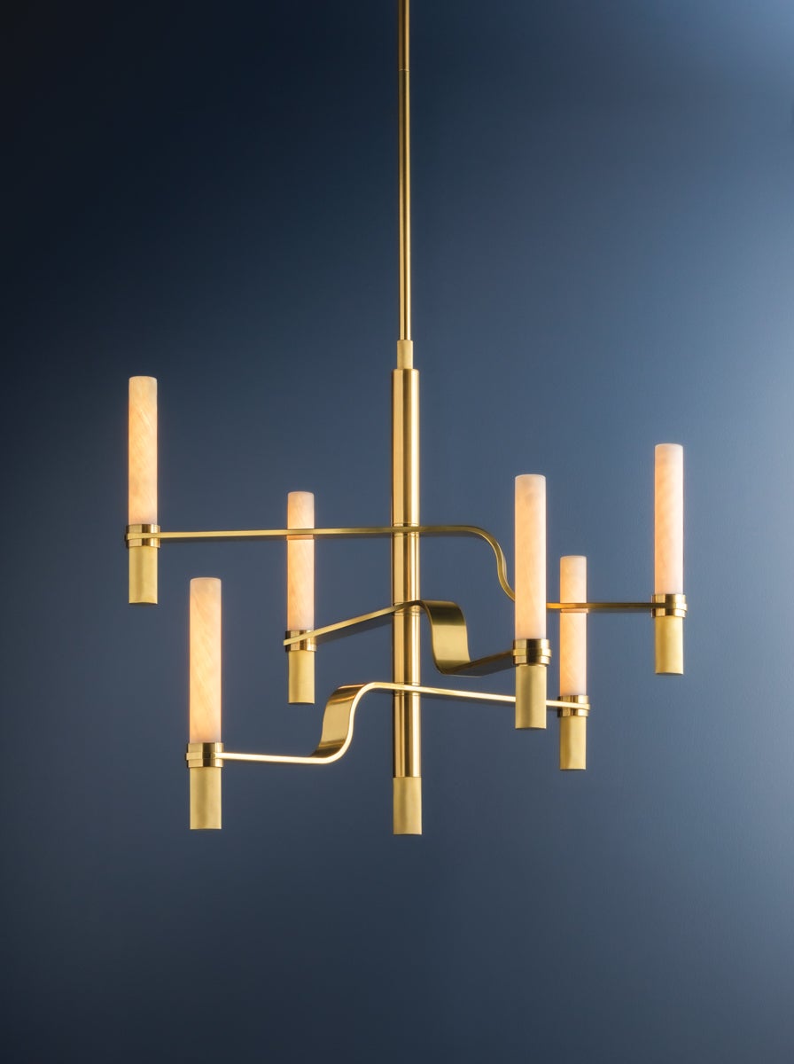 Allentown 6-Light LED Chandelier in Aged Brass with Dimmable Functionality and Glass Shades