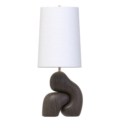 Alyth Table Lamp by Troy Lighting, 32.75" Height, Espresso Wood, White Linen Shade, Dimmable