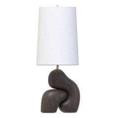 Alyth Table Lamp by Troy Lighting, 32.75" Height, Espresso Wood, White Linen Shade, Dimmable