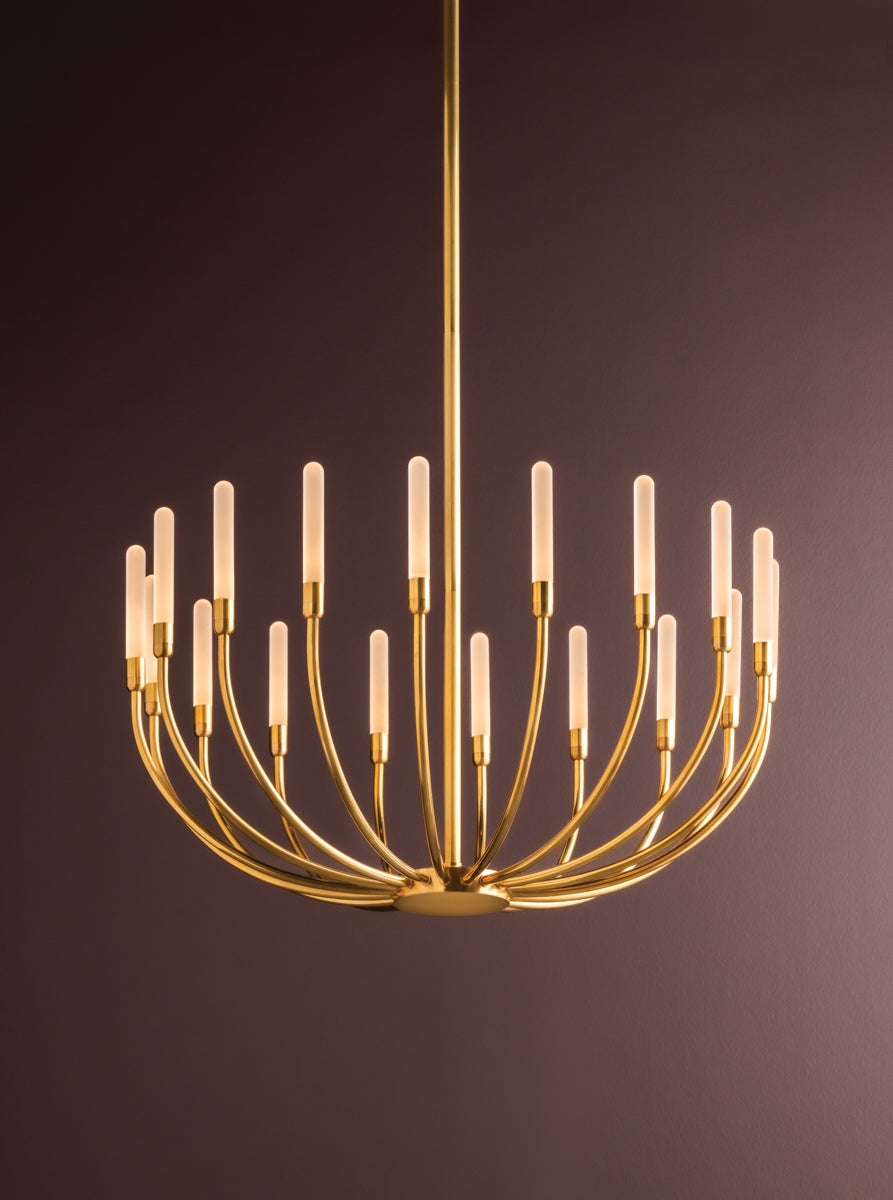 Amalthea 18-Light LED Chandelier in Vintage Brass - Adjustable Height, Dimmable Ceiling Light