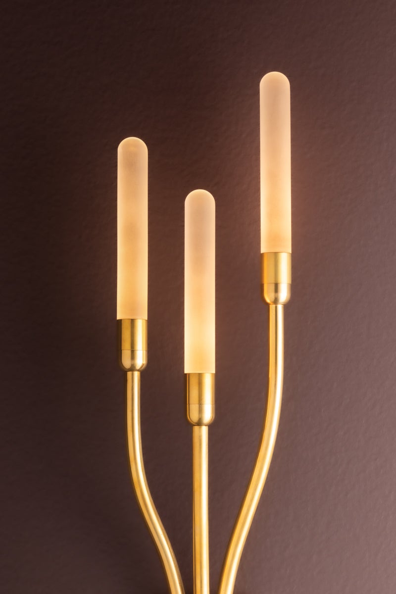 Amalthea Wall Sconce 3-Light LED Fixture in Vintage Brass - Dimmable, ETL Damp Rated, 26"H