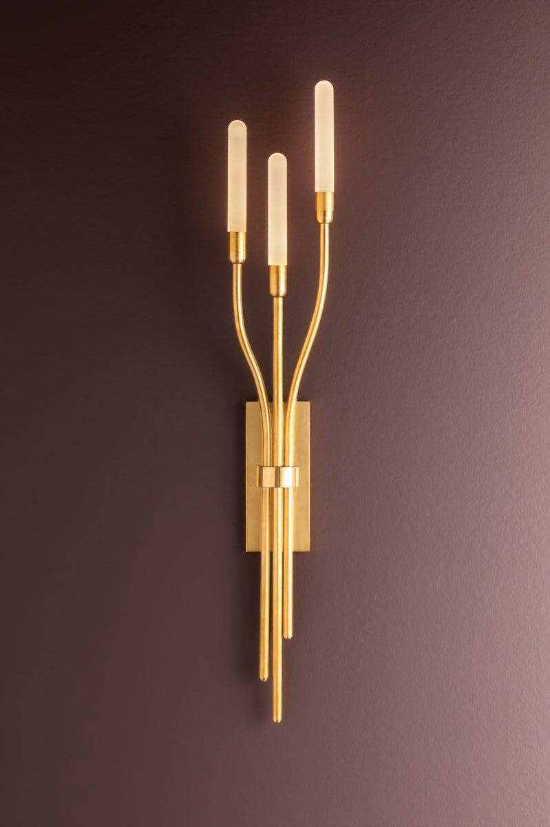 Amalthea Wall Sconce 3-Light LED Fixture in Vintage Brass - Dimmable, ETL Damp Rated, 26"H