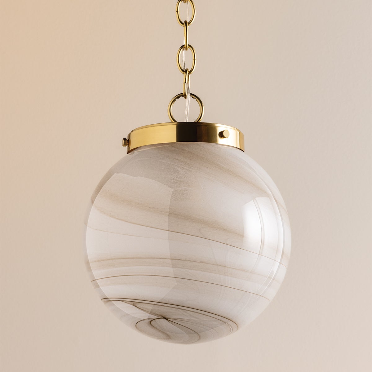 Mitzi Ambra Pendant Light - Aged Brass with Cappuccino Swirl Glass, Adjustable Height, Dimmable Feature