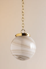 Mitzi Ambra Pendant Light - Aged Brass with Cappuccino Swirl Glass, Adjustable Height, Dimmable Feature