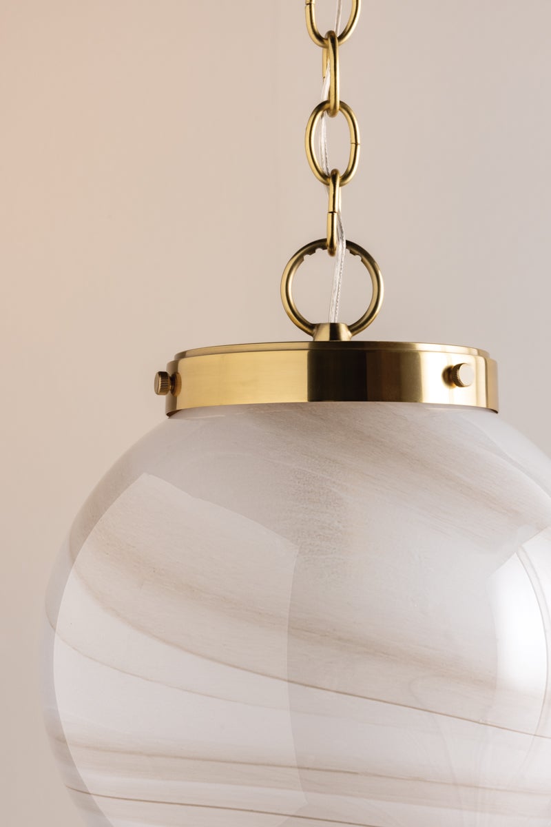 Mitzi Ambra Pendant Light - Aged Brass with Cappuccino Swirl Glass, Adjustable Height, Dimmable Feature