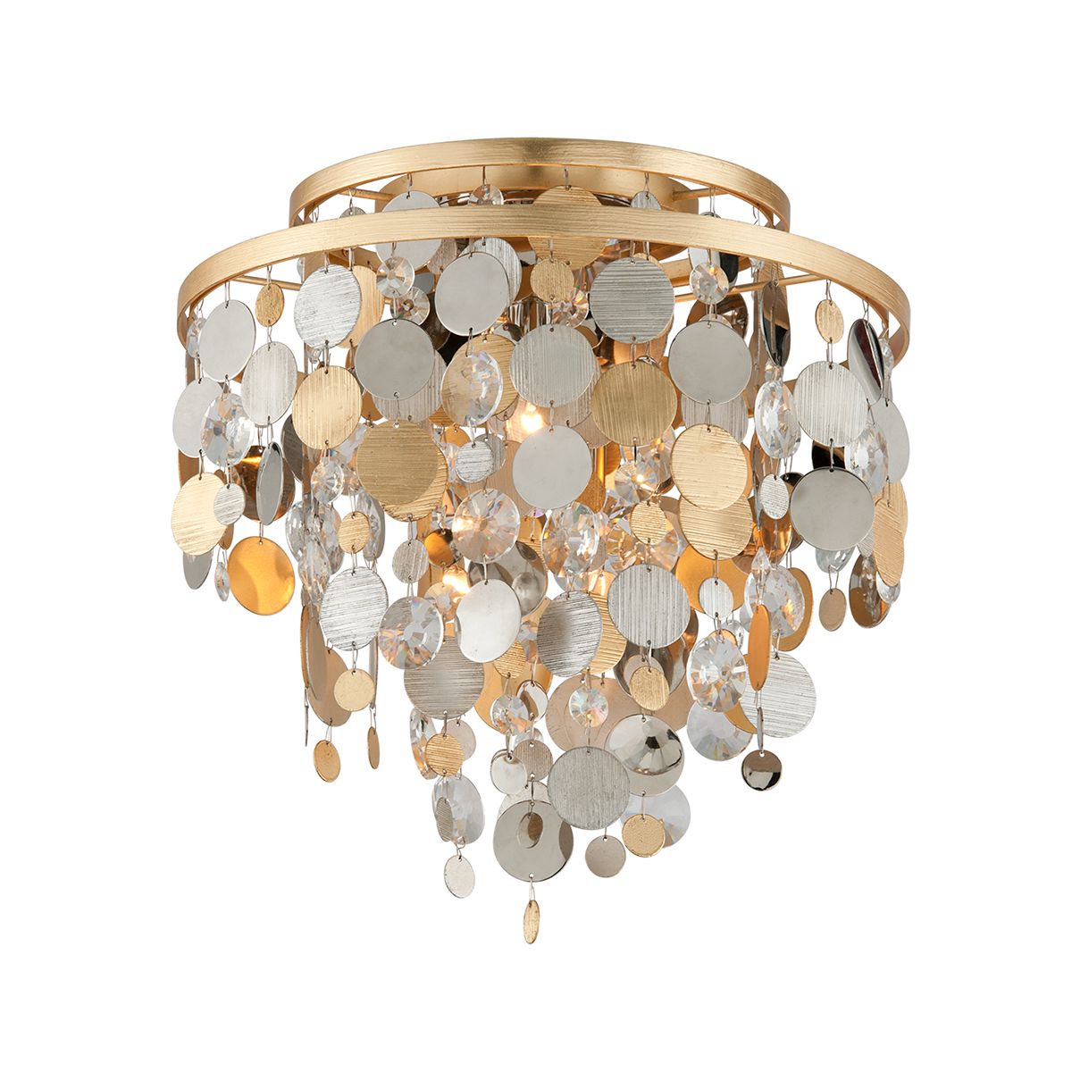 Ambrosia 3-Bulb Dimmable Ceiling Light by Corbett Lighting in Gold Silver Leaf and Stainless Finish